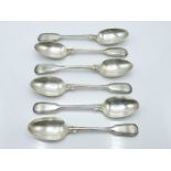 Victorian set of six hallmarked silver fiddle and thread pattern teaspoons, London 1872 maker