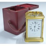 Mappin & Webb Ltd Paris brass carriage clock, the Roman enamelled dial with Breguet style hands, the