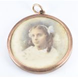 Victorian 9ct gold double sided locket set with a portrait miniature to each side depicting a