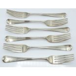 Georgian set of six hallmarked silver Old English pattern dinner forks, London 1798 maker George