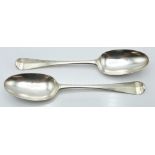 Pair of George I bottom hallmarked silver table spoons, London 1733 maker Caleb Hill, length 20cm,
