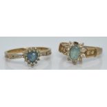 Two 9ct gold rings, one set with blue topaz and diamonds (size M/N) and the other blue topaz and