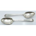 Exeter pair of provincial hallmarked silver table spoons with bright cut decoration, Exeter 1784,