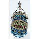 Dutch 19thC white metal and beaded purse, with Dutch silver marks,1827, width 10.5cm, weight 122g