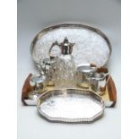 Silver plated ware to include galleried tray, length 46cm, further smaller tray, Picquot style retro