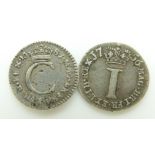 Maundy pennies comprising 1683 Charles II and 1756 George II