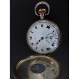 Pinnacle hallmarked silver keyless winding half hunter pocket watch with subsidiary seconds dial,