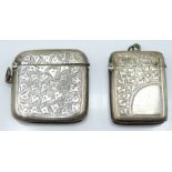 Two hallmarked silver vesta cases comprising Birmingham 1905 and Chester 1909, weight 64g