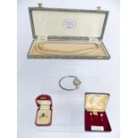 A pair of 9ct gold earrings set with cultured pearls, faux pearl necklace, Timex watch and paste