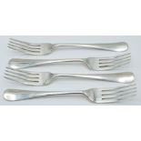 Mappin and Webb Edward VII set of four hallmarked silver Hanovarian pattern table forks, Sheffield