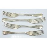 Four George V hallmarked silver Old English pattern forks comprising two dinner and two dessert,