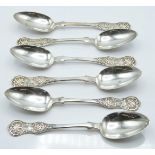 Victorian Scottish set of six King's pattern hallmarked silver dessert spoons, Glasgow 1857 maker