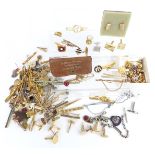 A collection of tie clips including Stratton, silver cufflinks etc