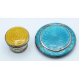 Austrian silver and turquoise guilloché enamel compact, diameter 5cm, together with a hallmarked