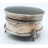George V hallmarked silver tortoiseshell lidded dressing table trinket pot with padded interior,