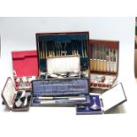 Quantity of cased silver plated and other cutlery including carving set, serving sets, canteen etc