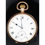 Tavannes 9ct gold keyless winding open faced pocket watch with inset subsidiary seconds dial,