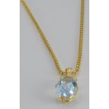 A 9ct gold chain/ necklace (10.5g) with an 18ct gold pendant set with an aquamarine and cubic