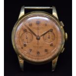 Chronographe Suisse gentleman's chronograph wristwatch with gold hands and Arabic numerals, bronze
