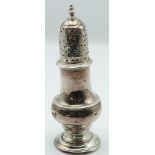 Georgian hallmarked silver baluster sugar caster, London 1766 maker's mark indistinct, height