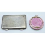 Art Deco hallmarked silver and pink guilloché enamel compact, Birmingham 1931 maker Albert Carter,