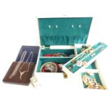 A collection of jewellery including silver necklaces, silver bangle (51g), Sarah Coventry brooch,