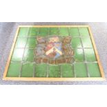 Stained glass window with coat of arms for Bradford, in pine frame, 56 x 74cm