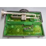 Elkhart US 'The Buescher' nickel plated brass trumpet, serial no 262069, in original fitted case,