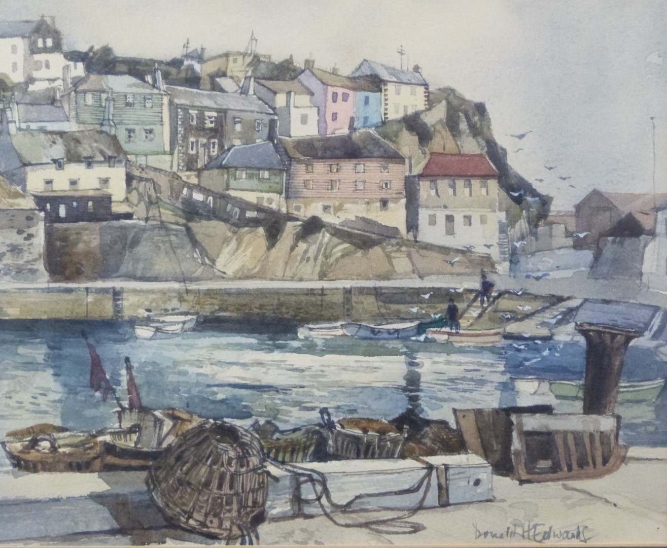 Donald H Edwards (British, 20thC) two watercolours, one Cotswold village scene the other a harbour - Image 5 of 8