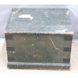 19thC metal bound fabric lined wooden chest, W66 x D56 x H48cm