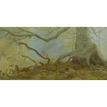 Oliver Heywood (1920-1992) watercolour Gloucestershire wood, beech tree with figure beyond, signed