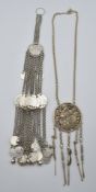 Chinese necklace with elder and a Chinese coin chatelaine