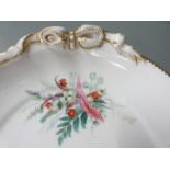 Royal Worcester late 19thC ribbon handled shallow dish or tray, hand decorated with bouquets of