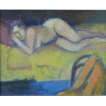 Granville Cedric Rogers (British/American, 1915-2005, RA) oil on board nude lady, signed lower left,