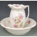 T G Green jug and basin decorated with roses, H30
