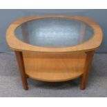 G Plan retro / mid century modern style glass inset coffee table with undershelf, D78 x H37cm