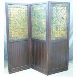 Victorian mahogany screen/three fold room divider with embossed panels decorated with oak leaves and