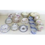 A collection of decorative teaware including Limoges, Paragon, Aynsley, Royal Albert, Adderley, four