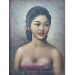 Oil on canvas laid on board of young woman, possibly Polynesian, indistinctly signed Abdu, 44 x