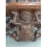 Burmese heavily carved wall bracket/ shelf, H75cm