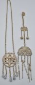 Chinese necklace set with hardstone and a Chinese chatelaine