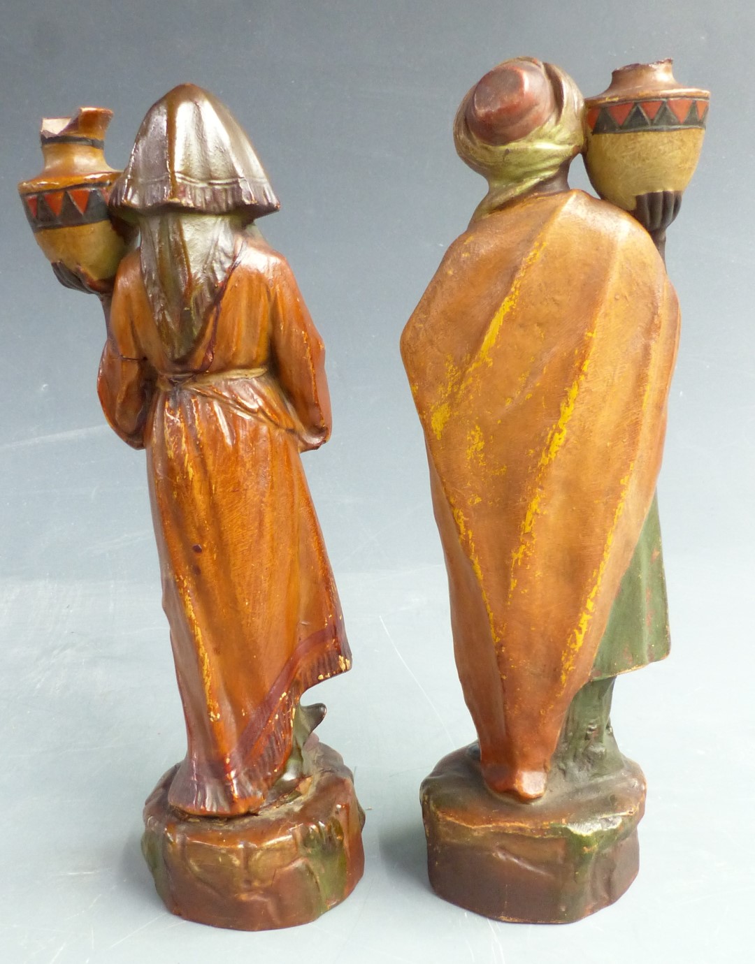 A pair of terracotta blackamoor water carrier figures possibly Goldscheider, with impressed - Image 2 of 4