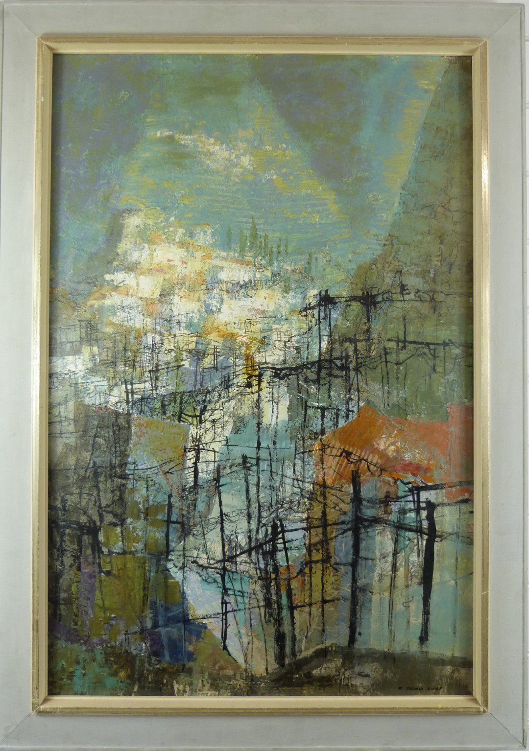 Frederick Donald Blake (Scottish RI 1908-1997) acrylic/ oil on board abstract landscape, signed - Image 2 of 4