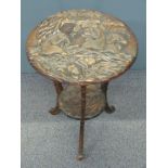 Chinese carved side table with three monkeys amongst foliage to top, D45 x H60