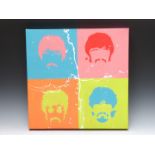 Beatles interest acrylic on canvas, 50 x 50cm and six smaller examples