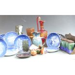 A collection of ceramics including studio pottery, Copenhagen/ Bing and Grondahl Christmas plates