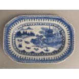 A 19thC Chinese octagonal blue and white export plate, 71.5 x 25cm