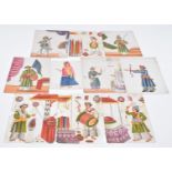 A collection of ten Indian hand decorated celluloid paintings of figures, court scenes, everyday
