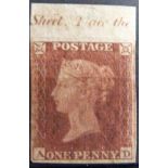 Great Britain 1852 1d red imprimatur Die 1 Alph 2 with small crown, AD plate 136 with top margin