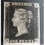 1d black T.G. very fine used. Four clear to large margins